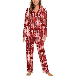 Remember Everyone Deployed Red Friday dames lange mouw button down nachtkleding zachte nachtkleding lounge pyjama set XL