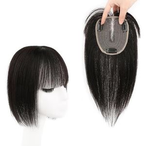 100% Echt Mensenhaar Toppers Met Pony 10 Inch Zwarte Top Toupet for Vrouwen 10x12 Cm Lace Base Hair Extensions, Clips In Haarstukken for Dunner Wordend Haar, Haaruitval, Grijs Haar Wiglets