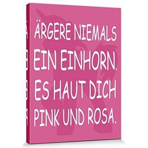 1art1 Eenhoorns Poster Kunstdruk Op Canvas Ärgere Niemals Ein Einhorn Es Schlägt Dich Pink Und Rosa Muurschildering Print XXL Op Brancard | Afbeelding Affiche 40x30 cm