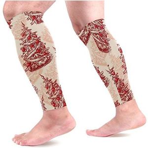 EZIOLY Kerstbomen Sport Kalf Compressie Mouwen Been Compressie Sokken Kalf Guard voor hardlopen, Fietsen, Moederschap, Reizen, Verpleegkundigen