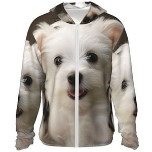 Leuke witte hond zonwering hoodie jas volledige rits upf 50+ lange mouw zonneshirt met zak buiten, zwart, XL