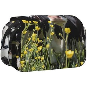 JEJEA Zwart Wit Koeien Print Pen Etui Potlood Case Houder Voor Potloden Make-up Multifunctionele Organizer Doos Voor Adluts, Zwart, Eén maat, Toilettas