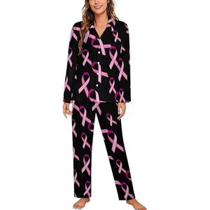 Roze lint Borstkanker Bewustzijn Lange Mouw Pyjama Sets Voor Vrouwen Klassieke Nachtkleding Nachtkleding Zachte Pjs Lounge Sets
