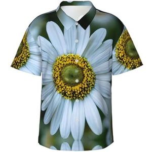 XTYGETY Witte chrysant print zomer strand button-down Hawaiiaanse shirt met korte mouwen voor mannen tropische vakantie shirts, Zwart, S
