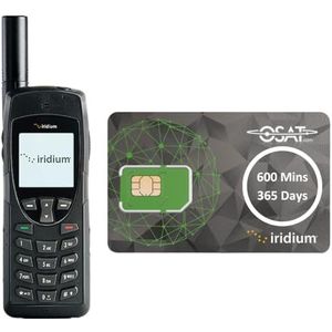 Iridium 9555 satelliettelefoon en simkaart met 600 minuten voor 365 dagen.