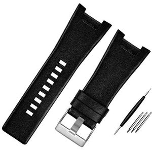 INEOUT Lederen armband compatibel met Diesel Watch Strap Notch Watch Band compatibel met DZ1216 DZ1273 DZ4246 DZ4247 DZ287 3 2mm heren horlogeband (Color : Plain Black silver, Size : 32mm)