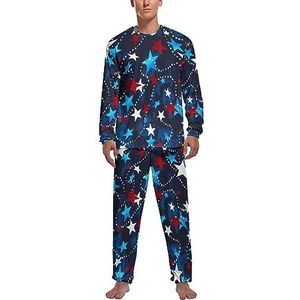USA Rood Wit Blauw Sterren Zachte Heren Pyjama Set Comfortabele Lange Mouw Loungewear Top En Broek Geschenken S