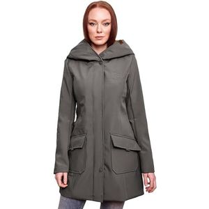 MARIKOO B856 Softshelljas voor dames, lange winterjas, waterafstotende outdoorjas, antraciet, S