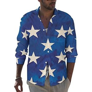 Aquarel Amerikaanse sterren vlag heren revers shirt lange mouw button down print blouse zomer zak T-shirts tops XL