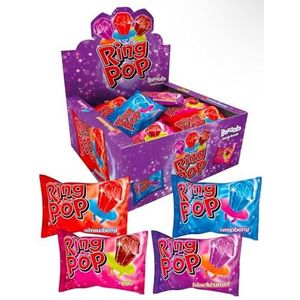 Bobzo Baz00ka Ring Pop Lolly's - 24 Pack | Verschillende smaken: Blauwe Framboos, Aardbei, Cola, Zwarte bes | Veganistisch, Vegetarisch, Glutenvrij | Individueel verpakte feestartikelen voor kinderen