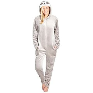 CityComfort Jumpsuit voor dames, knuffelig, fleece, onesie, donzig, eendelig, pyjama, dier, S-XL, luiaard beoge, L