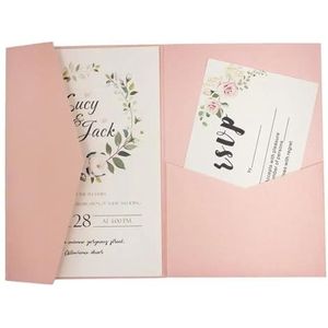 Huwelijksuitnodigingen 50 Rose Laser Cut Tri-fold bruiloft uitnodigingskaarten Kit Pocket uitnodiging envelop voor bruiloft, verloving, jubileum (kleur: parelroze, maat: omslag en envelop)