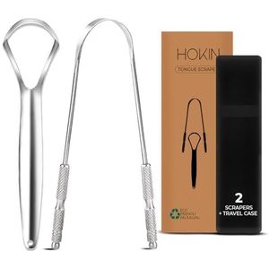 Tongschraper voor volwassenen van HOKIN (2 stuks mondverzorgingspakket, roestvrijstalen tongreinigers verminderen slechte adem, 100% metalen harde schrapers voor mannen en vrouwen hygiëneproduct