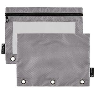 ODAWA Taupe Binder Pouches, 2 Pack 3 Ring Potlood Pouch met Clear Window Briefpapier Bag Binder Case