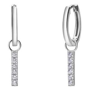 Lucardi - Oorringen met Hanger Bar Zirkonia - Oorbellen - 925 Zilver - Zilver