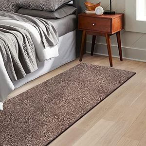 KARAT Lyon - fraaie velours bedomranding - tapijtloper voor slaapkamer en woonkamer - pluizige tapijtloper (67 x 160 cm, bruin)