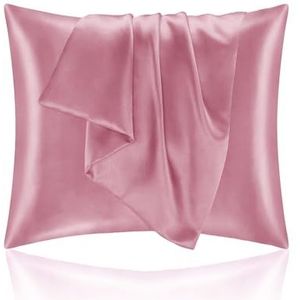 Kussenslopen van satijn, 65 x 65 cm, zijdeachtige kussensloop beschermt huid en haar, Oeko-Tex®-gecertificeerd, superzacht en hypoallergeen, kussensloop met ritssluiting, fuchsia