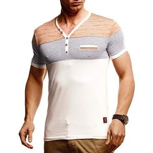 Leif Nelson Zomer T-shirt Heren V-hals - Coole T-shirts lange V-hals van katoen - Casual Basic Shirts Mannen Korte Mouw - Heren T-shirt, beige, XL