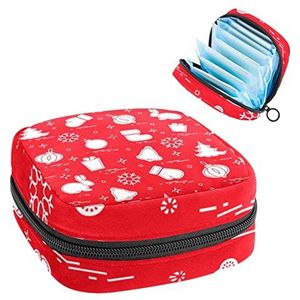 Maandverband Opbergtas,Draagbare maandverband Opbergzak,Kerst kous handschoenen bel, Meerkleurig, 4.7x6.6x6.6 in/12x17x17 cm