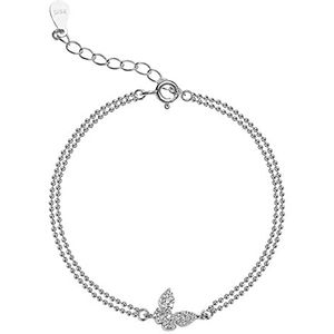 925 Zilveren Fonkelende Kubieke Zirkoon Vlinder Chamr Armband Voor Vrouwen Dubbellaags Armband Sieraden Het grote cadeau voor vrouwen!