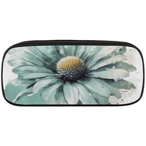 VFMKT Lederen Potlood Tas Waterdichte Leuke Pen Case Reizen Cosmetische Make-up Tas Organizer Pen Houder voor Mannen Vrouwen, Mint Groen Aquarel Daisy