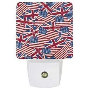 Retro Amerikaanse En Britse Vlag Warm Wit Nachtlampje Plug In Muur Schemering naar Dawn Sensor Lichten Binnenshuis Trappen Hal