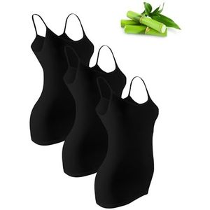 Basic Treasure 3-pack bamboe onderhemd voor dames, spaghetti top voor dames, bovenstuk, zacht bamboe en katoen, zwart, S