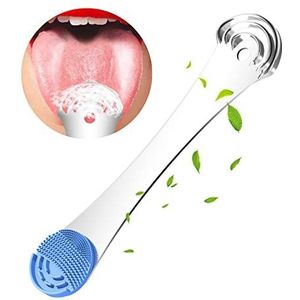 Professionele tongschraperreiniger voor volwassenen, 1 verpakking, vermindering van slechte adem, roestvrijstalen tongreiniger schraper met 2 vervangbare tongborstel