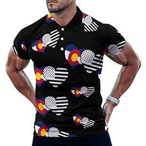 Colorado Staat Vlag En Amerikaanse Vlag Casual Polo Shirts Voor Mannen Slim Fit Korte Mouw T-shirt Sneldrogende Golf Tops Tees 4XL
