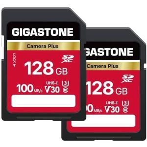 Gigastone SDXC-geheugenkaart, 128 GB, 2 stuks, Prime Series, snelheid 80 MB/s. Compatibel met foto's, video's, muziek, camcorder, camera, pc, U1 UHS-I klasse 10 voor UHD-video, met 2 mini-hoesjes