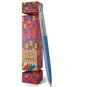 Parker Jotter Originals met bonbonbonverpakking, navulbare balpen, oppervlak in blauw denim, 100% recyclebare en plasticvrije verpakking