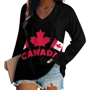 Canada Day Flags vrouwen casual T-shirts met lange mouwen V-hals gedrukte grafische blouses Tee Tops 4XL