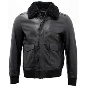 Heren A2 zwart schapen Nappa lederen bomberjack met afneembare schapenvacht kraag, Zwart, XXL