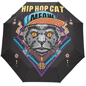 Cat Hip Hop Cool Zwart Paraplu Winddicht Automatische Opvouwbare Paraplu's Auto Open Sluiten voor Mannen Vrouwen Kinderen