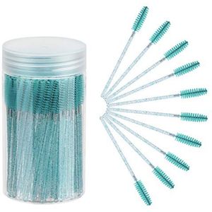 100 stuks wimperborstel, mascara toverstaf make-up applicators kits voor wimperextensions en wenkbrauwen met container (roze)