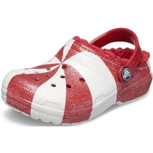 Crocs Unisex Classic Holiday Lined Clogs, Fuzzy Slippers Houten schoen, wit, rood, 28.5 EU