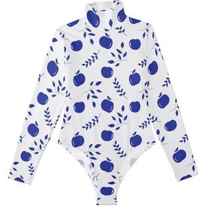 LI ZHI XIN Rompertjes met lange mouwen voor dames, eendelige jumpsuit met hoge hals, coltrui, turnpakje, top voor meisjes, dans, workout, fitness, bodysuit met fruitbladpatroon, Meerkleurig, S