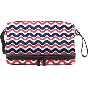 Grote capaciteit reizen cosmetische tas,Squiggles lijn, make-up tas, waterdichte make-up tas organisator, Meerkleurig, 27x15x14 cm/10.6x5.9x5.5 in