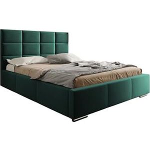 SEELLOO Elegant MIA premium gestoffeerd bed één persoon ligvlak fluwelen stof tweepersoons ligoppervlak 200X200 cm grootte van het bed 219x219x102 cm groen