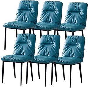 GEIRONV Lederen eetkamerstoelen set van 6, moderne keuken hotel onderhandelingsstoel woonkamer lounge toonbank stoelen koolstofstaal metalen poten Eetstoelen (Color : Blue, Size : 86 * 42 * 45cm)