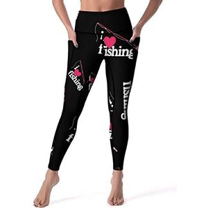 I Love Fishing Yogabroek voor dames, hoge taille, buikcontrole, workout, hardlopen, leggings, 2XL
