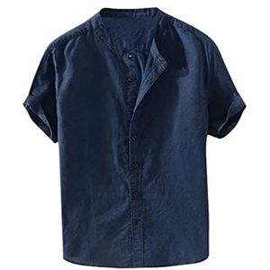Heren Overhemd Met Knopen, Katoenen Blouse Met Korte Mouwen, Eenvoudig, Casual Zomershirt Met Korte Mouwen heren t-shirt(Blue A,3XL)