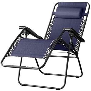 Verstelbare nul-opklapbare fauteuil for buiten met kussen, fauteuils, tuinmeubilair, outdoor fauteuils (Color : Navy Blue)