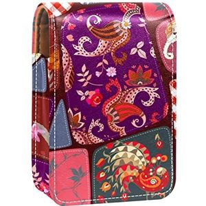 Draagbare Lipstick Case voor op reis,Mini Lipstick Opbergdoos met spiegel voor vrouwen dames, Lederen cosmetische etui dier, Meerkleurig, 9.5x2x7 cm/3.7x0.8x2.7 in