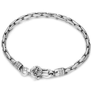 Vintage snake bone ketting gegraveerd bloemblaadje diamanten sluiting heren charme sieraden 925 zilveren armband 3 mm 18/10/22 cm (Color : Silver, Size : 22cm)