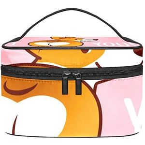 Leuke Corgi Dog I Love You Roze make-up organizer tas, reismake-up tas organizer case draagbare cosmetische tas voor vrouwen en meisjes toiletartikelen, Meerkleurig, 22.5x15x13.8cm/8.9x5.9x5.4in