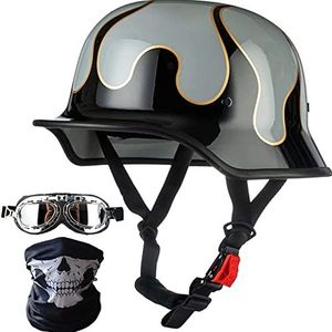 Vintage motorhelm, motorhelm voor volwassenen met gezichtsmasker + bril, DOT goedgekeurde retro schedelkap halve helm voor scooter bromfiets mannen en vrouwen straatcruiser Decoration