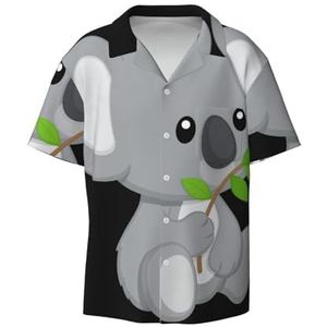 OdDdot Green Leaf Koala Print Heren Button Down Shirt Korte Mouw Casual Shirt voor Mannen Zomer Business Casual Jurk Shirt, Zwart, 3XL