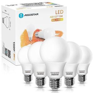 Aigostar LED lamp A5 A60 15W - E27 Fitting - Warm Wit licht 3000K - 1500 lumen - Set van 5.