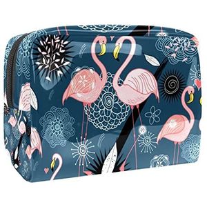 Cosmetische tas voor dames,kleine make-uptas voor portemonnee,bloemen en flamingo's,Cosmetische reistas,make-uptasje